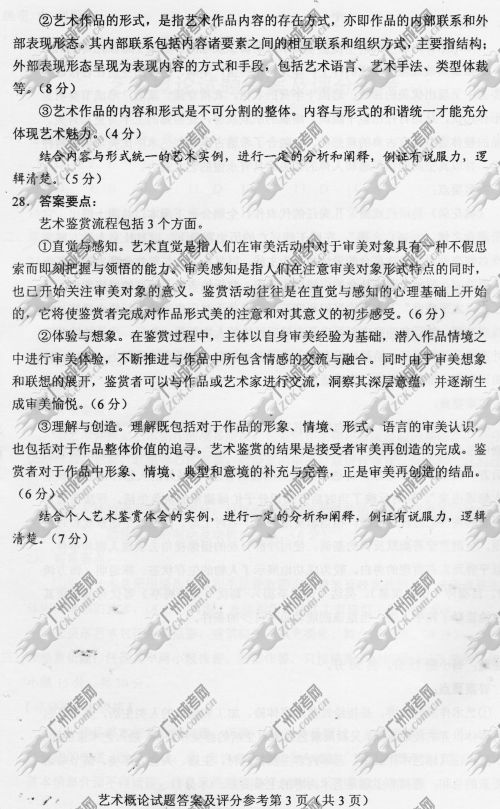 河南省成人高考2014年统一考试专升本艺术概论真题B卷参考答案